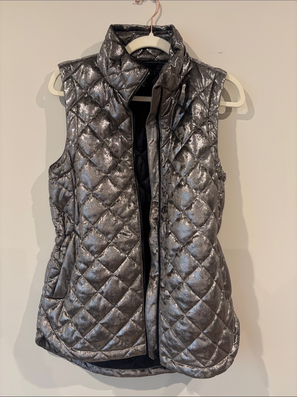 Athleta Metallic Silver Quilted Textured Vest